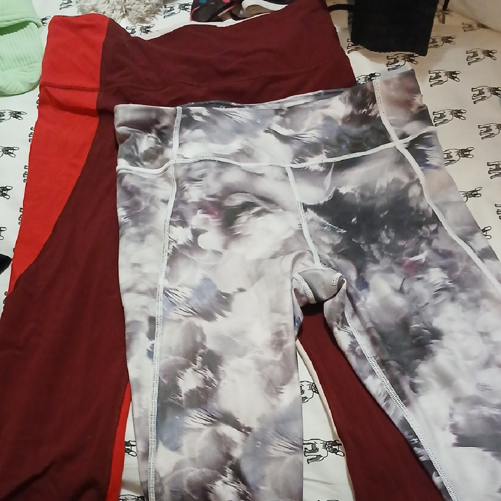 Athleta Tie-Dye and Maroon Leggings Set
